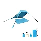 Relaxdays Sonnensegel Strand, 200 x 210 cm, UV-Schutz 50+, 2-4 Personen, Tragetasche, Liegedecke, Strand, Park, blau