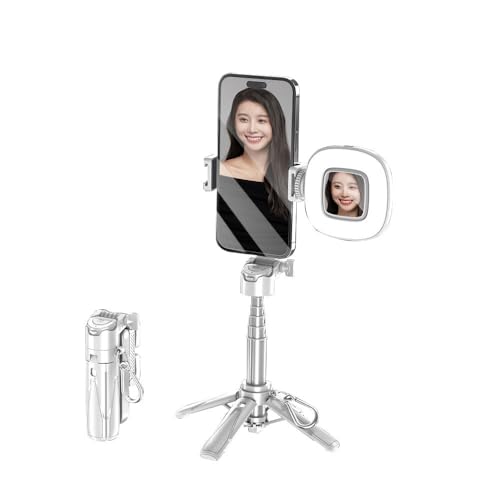 Mini bastone per selfie telaio stabile a quattro angoli con luce di riempimento può ruotare orizzontalmente e verticalmente drago in metallo rinforzato lunghezza estensibile 40.6 cm