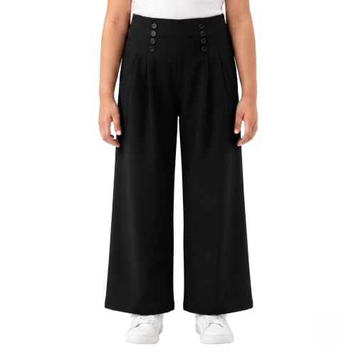 Image of Girls Straight Fit Trousers | High Waisted Wide Leg Pants for Kids