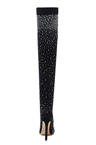 Womens Fine Stretch Mesh Socks Fit Sparkly Glamor Sexy Thigh High Heeled Boots with Rhinestones4