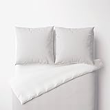  Bedtime Juego de Ropa de Cama de bambú con Funda de Almohada, Bicolor, Suave y Reversible, 135 x 200 y 80 x 80 cm, Gris/Blanco