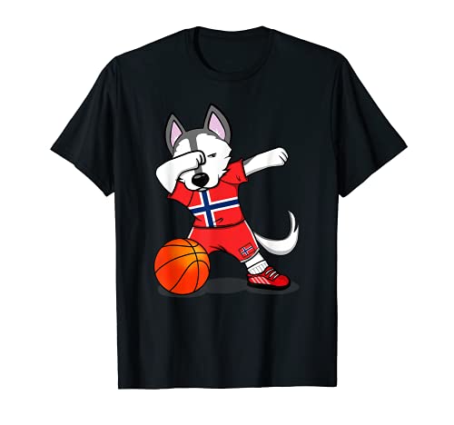 Dabbing Husky Norway Basketball Fans Jersey Norwegian Flag T-Shirt, Black