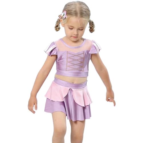 Image of 2PCS Girls Princess Swimsuit Two Piece Toddler Bikini Set Ruffle Bathing Suit Swim Wear Dress Up Purple, 3-4T