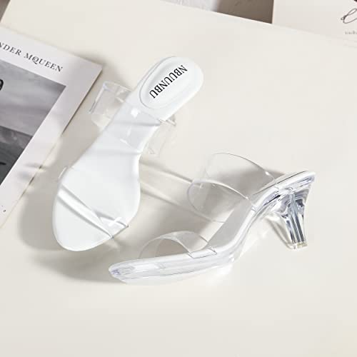 Image of NBUUNBU Clear Heels for Women Silver Black Heels Little Platform Sexy High Heels Sandals Stiletto Kitten Open Toe Dress Shoes Comfortable Double Transparent Strap Heeled Sandals Mule