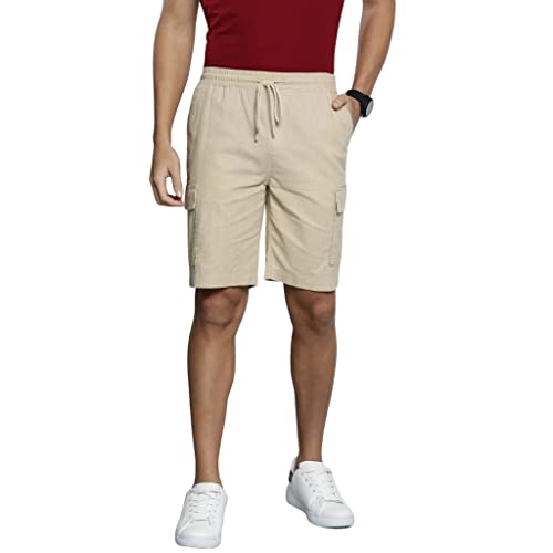 Image of The Indian Garage Co Men Slim Fit Solid Mid-Rise Cargo Shorts