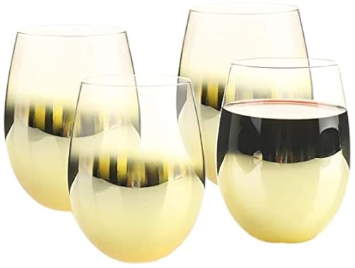 Mygift Brass Metallic Gradient Stemless Wine Glass Set Of 4, Wine Glasses For Red Or White Wine #TOP7