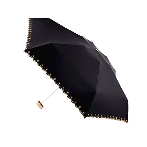 Preisvergleich Produktbild Erwachsene Kinder Regenschirm Taschenschirm 6 Edelstahl Rippen, Sonnenschutz Regenschirm, Schultaschenschirm Kompakter Falt-Regenschirm mit Flacher Griff Schwarz