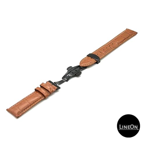 Image of Lineon 22mm Half Padded Premium Leather Mens Watch Strap with ButterFly Lock For Branded Watches Tool and Pins Include