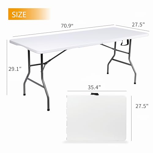 Vampire Killer Folding Table 6ft Foldable Table with Built in Handle & Steel Legs / 6FT Heavy Duty Folding Portable,Perfect for Party, Dining Indoor/Outdoor Events, Tailgating & Backyard BBQ, White by Vampire Killer - Image 2