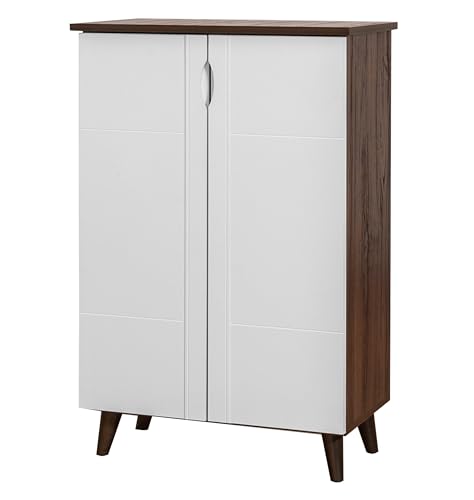 Image of DeckUp Plank Alvo 2-Door Engineered Wood Shoe Rack (Walnut and White, Matte Finish)