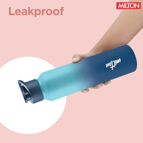 Image of MILTON Torino 1000 Stainless Steel Water Bottle, Leakproof Lid, Single Walled, ISI Certified I For School, Office, Gym I 980 ml, Light Blue & Dark Blue