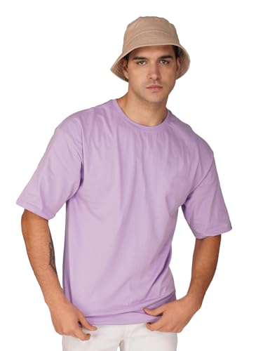 Image of crazymonk Oversized Baggy Fit Drop Shoulder Half Sleeves Round Neck Solid Pure Cotton T-Shirt for Men
