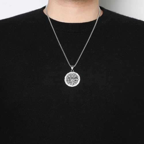 HZMAN Ancient Egyptian Symbol Necklace for Men Women Stainless Steel Retro Eye of Horus Pyramid Coptic Ankh Cross Anubis Round Pendant Necklace2