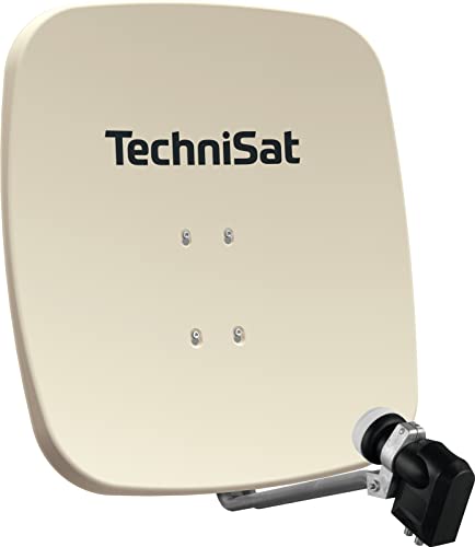 TechniSat SATMAN 65 PLUS - Antena parabólica para 4 participantes (espejo satélite de 65 cm con soporte de montaje e interruptor universal Quattro de 40 mm LNB) Beige