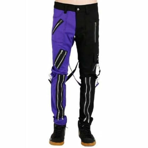 Gothic Split Leg Bondage Pant Rock Hard Trouser Heavy Weight Black/Purple