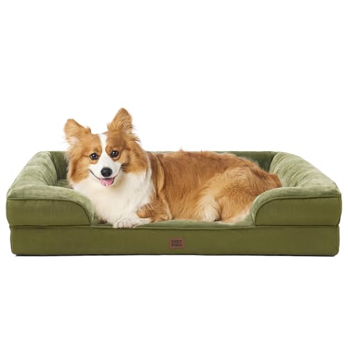 Image of EHEYCIGA Orthopedic Dog Beds Large Sized Dog, Waterproof Memory Foam Pet Bed with Sides, Non-Slip Bottom Large Pet Bed with Washable Removable Cover, Olive Green
