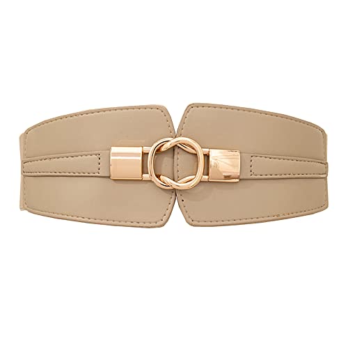 Ceinture large élastique en cuir synthétique pour femme avec boucle en métal pour robe et combinaison, kaki, taille unique Cover