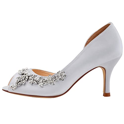 Image of ELEGANTPARK Peep Toe Heels for Women, Satin Rhinestones Dress Wedding Shoes