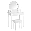 VASAGLE kaptafel met spiegel, make up tafel met 10 dimbare lampen,kruk, 5 laden, 70 x 40 x 134 cm, wit RDT151W01