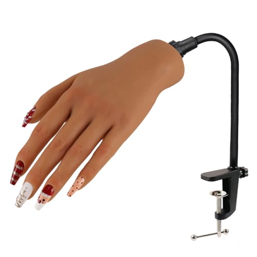 Nail Pratice Training Hand for Acrylic Nails with Stand Bracket,Soft Silicone Maniquin Hand, Flexible Bendable Nail Practice Fake Hand for Nails Art Practice Tool