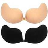 BTkviseQat Klebe BH, Trägerloser BH, BH Rückenfrei, Klebe BH Push Up,Unsichtbarer BH,Wiederverwendbare Nippel Abdeckungen für Abendkleid und rückenfreie Kleidung,2 Pack