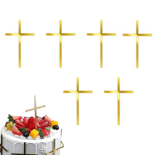 GXGM Lot de 6 décorations de gâteau en forme de croix - Décoration de gâteau de communion - Pour fille et garçon - En acrylique - Croix dorée - Pour mariage, anniversaire, fête, baptême