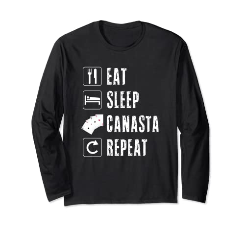 Photo de Eat Sleep Canasta Repeat Rummy Jeu de cartes Quatre Aces Rum Manche Longue