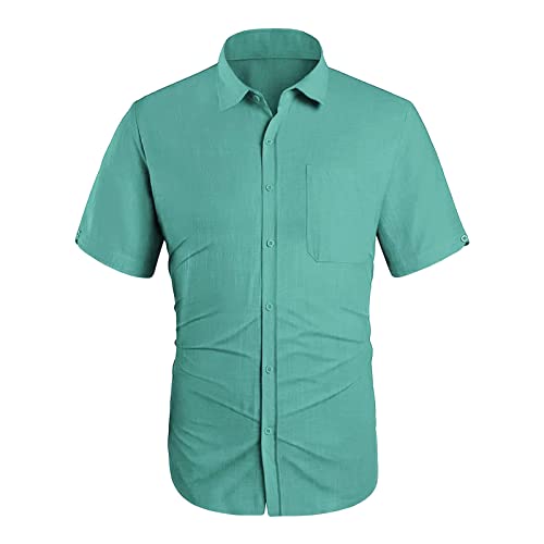 Maiyifu-GJ Men's Short Sleeve Beach Shirts Lightweight Summer Button Down Shirt Plain Tropical Holiday T Shirt with Pocket (Blue 2,Medium)