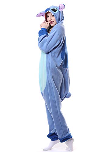 LorranTree Stitch Onesie Kostüm Relaxo Jumpsuit Tier Kostuem Damen Herren Pyjama Fasching Halloween Schlafanzug Cosplay Erwachsene Karneval Blue L