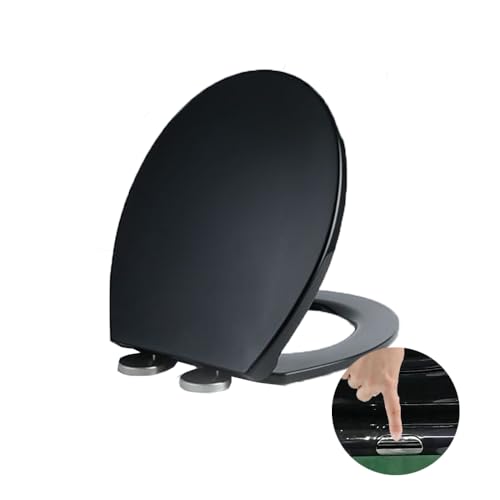 WC-Sitz mit Absenkautomatik, Soft-Close-Toilettensitz mit Schnellverschluss für einfache Reinigung, Standard-Klo-Toilettensitze, O-Form, einfache Befestigung oben, Schwarz