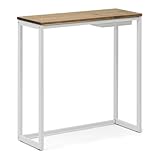 BOX FURNITURE Recibidor con Bandeja Oculta, 118x30x80 cm, Blanco, Acero Lacado, Acabado Envejecido, Fabricado en España