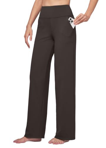 Willit Women's Yoga Pants Wide Leg Dress Work Pants Stretch Casual Pants Slacks with Pockets High Waist 32" Coffee XS