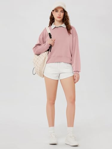 Image of ODODOS Modal Soft Long Sleeve Cropped Sweatshirts for Women Oversized Crew Neck Pullover Crop Top