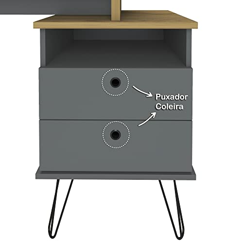 Escrivaninha Industrial com Regulagem de Tamanho, Pés de Metal, 2 Gavetas - Plus Artany - Olmo com G