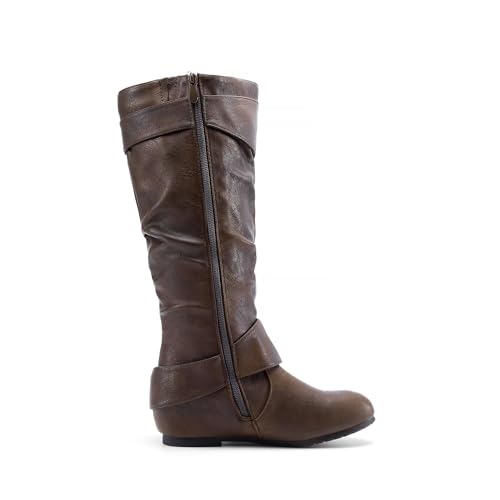 DREAM PAIRS Women's Wide Calf Knee High Boots, Fur-lined Low Hidden Wedge Boots,Size 9,Brown,URA-W