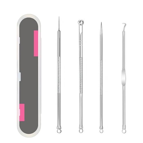 4 piezas Puntos Negros Kit,Herramientas para Eliminar Espinillas,Removedor de Acné de Acero Inoxidable,Para Limpiador de Acne,Poros,Granos