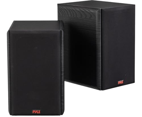 Pyle Bookshelf Speakers Passive Hi-Fi – 13cm Stereo Speakers with Wall Mount Brackets, 200W Max Power, RCA Input, Paper Cone Woofer, Soft Dome Tweeter, For Turntables, Vinyl, DJ & Home Audio, Black