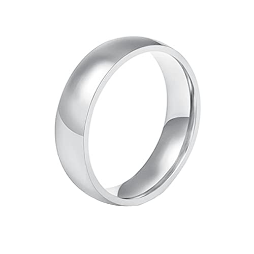 Epinki Anillos para Mujer de Matrimonio, Anillo 6MM Liso Banda Pulido Plata Acero Inoxidable Anillo para Compromiso Talla 22