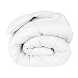 Superior Microfiber Basketweave Comforter, Down Alternative Bedding, Medium Weight, Fluffy, Decorative, Plush Duvet Insert, Oversized Blanket, Box Quilt Design, Monochrome, Full/Queen, White