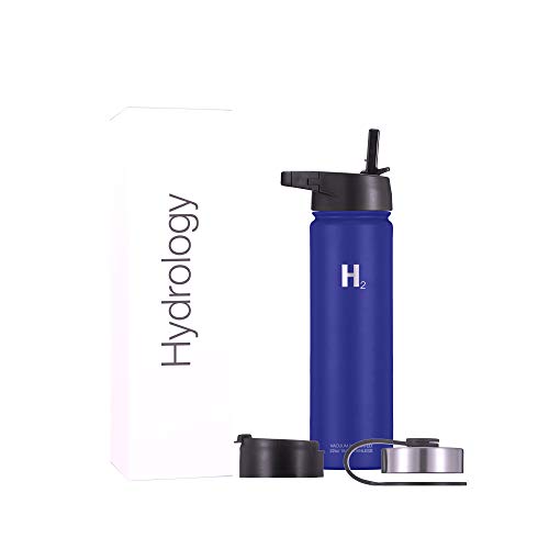 Hydrology Water Bottle with 3 LIDS (Straw) Double Wall Vacuum Insulated Stainless Steel