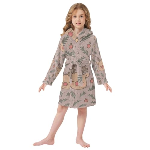 Kids Bath Robe Girls Seamless Reindeer Pattern Hooded Bathrobe For Girls2