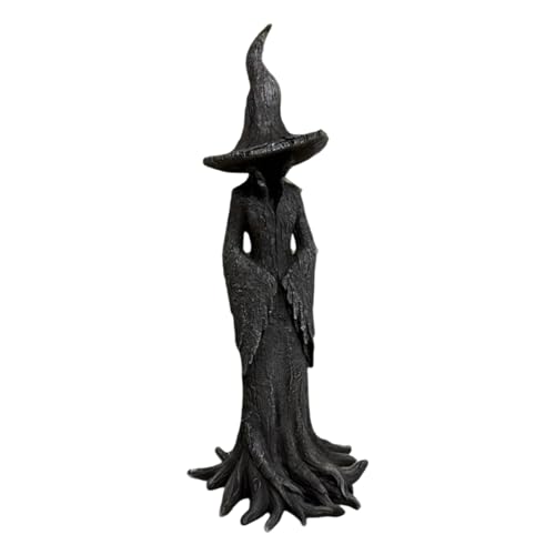 LEAQU Cracker Barrel Witch Statue Gothic Halloween Resin Figurine Halloween Witch Figurines Indoor Tabletop Display Figure Home Office Holiday Party Decoration Ornament (20)