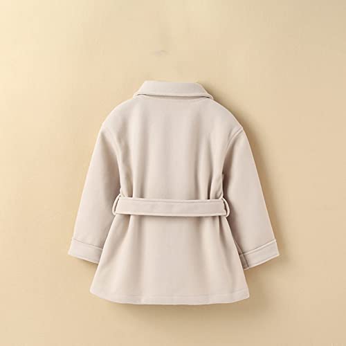 Kids Girl Casual Jackets Overcoats Solid Color Long Sleeves Button Closure Bow-knot Belt Winter Coat3