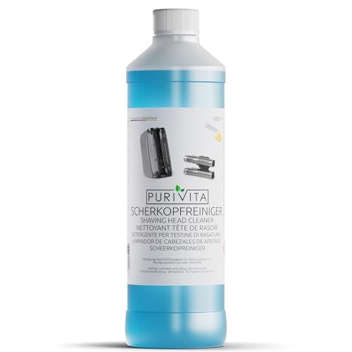 PURIVITA® Detergente Liquido Pulizia Testine [1000ML] - Pulitore Testine Rasoio - Detergente per Testine di Rasatura Compatibile con le Cartucce Braun Series Clean & Renews - Solvente Pulizia Testine