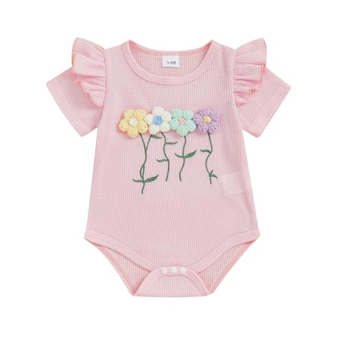 Image of Newborn 3 6 12 18 Months Baby Girl Romper Summer Clothes Waffes Outfit 3D Flower Onesie Bodysuit Infant Girl Clothes