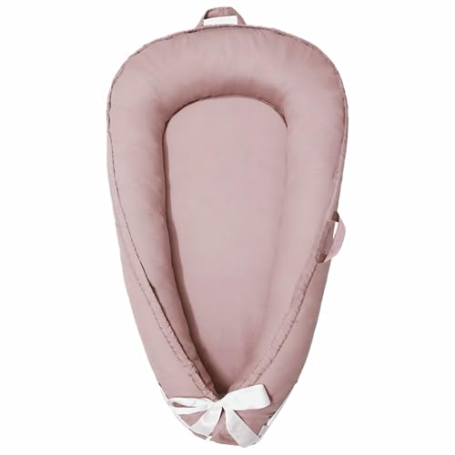Image of Aila+Aiden Baby Nest, Baby Lounger, Organic Cotton Lounger for Baby, Reversible Breathable Adjustable Portable - Star Collection (Dusty Rose)
