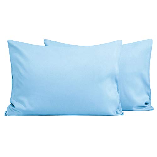 FLXXIE 2 Pack Microfiber Toddler Pillowcases, 14x20 Inches Fits Baby Pillow Sized 12x16, 13x18 or 14x20, Soft and Cozy Small Travel Pillow Covers with Envelope Closure, Sky Blue