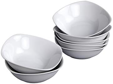 Klikel 8 Pack 14oz Porcelain Dessert Bowls - White Square Ice Cream And Fruit Dinnerware Dessert Bowl Set - 5.5-inch (14oz)