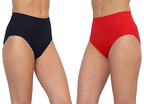 Image of GLAMORAS Women Cotton High Waist Full Coverage Broad Band Tummy Tucker Tummy Control Panty, Size L-3XL, Pack of 2 Panties