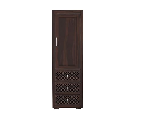 Image of Sheesham Wood Wooden Single Door Wardrobe Organizer for Clothes | - Solid Wood Almirah with 3 Drawers, 3 Shelves - Cupboard for Large Bedroom (Design 13)